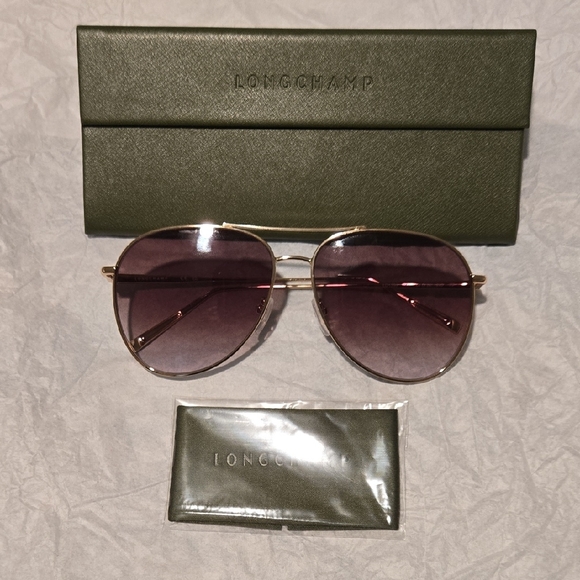 Longchamp Gold Rose Aviator Unisex Sunglasses - Picture 2 of 9